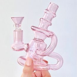 Mini design pink small glass bong recycle water pipes hookah rigs with 14m bowl