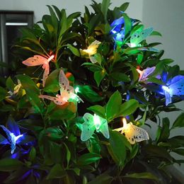 Strings LED 12/20 Solar Powered Butterfly Fibre Optic String Light Outdoor Garden Lights Lamp Christmas Holiday Festival Party LightLED