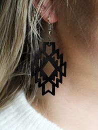 Dangle & Chandelier Western Hollow Out Aztec Geometric Wooden Earrings For Women Pendientes Mujer Boucle Oreille FemmeDangle