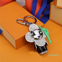Designer Keychain Stylish Sun-flower Doll Pendant Keychains Black Panda Keys Buckle Mens Womens Bag