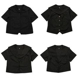 Clothing Sets Japanese School Short Sleeve Black Sailor Suit T-shirt Sapporo Lapel Kanto Kansai Nagoya JK Uniforms Basic Tops