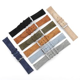 Onthelevel Genuine Leather Suede Watch Strap Leather Retro Watchband 18mm 19mm 20mm 22mm Gray Blue Watch Accessories #BF 220507