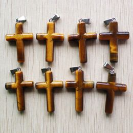 Pendant Necklaces Wholesale 8pcs/lot Fashion High Quality Natural Tiger Eye Stone Cross Pendants Charm For Jewellery Making