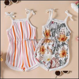 Rompers JumpsuitsRompers Baby Kids Clothing Baby Maternity Girls Stripe Floral Print Romper Children Flower Sl Dhike