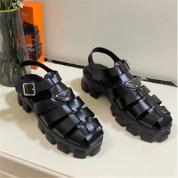 Women Designer Rome Sandals Summer Platform Shoes Chunky Heel Hollow Braided Buckle Sandal Baotou Leather Shoes