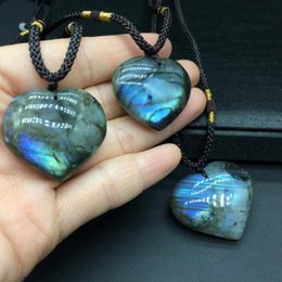 Pendant Necklaces Natural Flash Labradorite Crystal Heart Shaped Of The Ocean Energy Gemstone Fashion Jewellery NecklacePendant