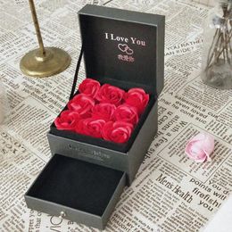 Gift Wrap Soap Flower Box Double Layer Wood Drawer Rose Jewellery Organiser Wedding Romantic Valentine's Day Surprise BoxGift