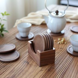 6PCS/Set Japanese Black walnut Wooden mat Household Glass tea cup water glass beer mug coffee cup mug Insulation pads Cup mat