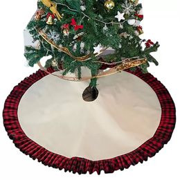 Sublimation Christmas Tree Skirt with Ruffled Edge Burlap Linen Trees Decoration Christmas Day Home Decor Xmas Holiday Decorations DHL Delivery