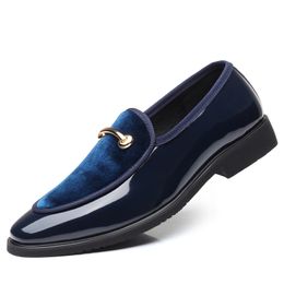 mens fashion cow suede leather shoes slip-on driving shoe patchwork black blue trend breathable loafers young footwear zapatos