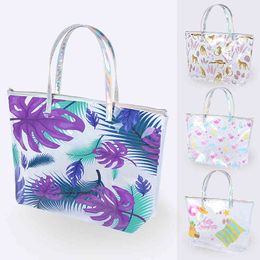 Custom Women Fashion Plastic Big Shoulder Handbag 2022 Summer Waterproof Print Tote Beach Bags Transparent PVC Shopping Bag