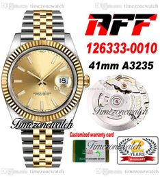 AFF 41mm Date Cal A3235 Automatic Mens Watch Two Tone Gold Champagne Stick Dial 904L Steel Oystersteel Bracelet Same Serial Card Super Edition Timezonewatch D4