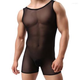 Men's Bodysuit Shaper High Elastic Fabric Corsets Vest Ice Silk Mesh Transparent Breathable Body Gay Men Tshirt Tights1