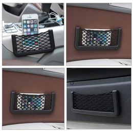 Car Organiser Back Rear Mesh Trunk Seat Storage Net Magic Sticker Bag Auto Phone Holder
