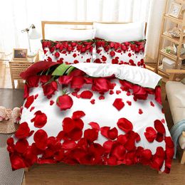 Rose Floral Bedding Set Romantic Theme Duvet Cover Flowers Print Comforter King for Valentine's Day Wedding Bedroom Decor