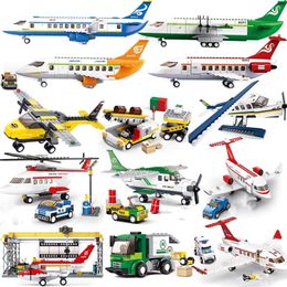 City Airport Passenger Plane Airplane Airfield Sets Repair Station Building Blocks Toys Bricks Jets Friends Cargo Rocket 220715