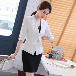 Two Piece Dress Half Sleeve Elegant Ladies Office Spring Summer Work Wear Blazers Suits With Skirt And Jackets Coat For Women Business Set