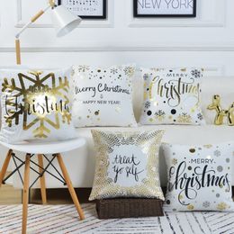 Christmas Decorations for Home 45x45cm Cotton Linen Merry Happy Year Cover Cushion Navidad Gifts Xmas Y201020