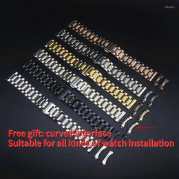 Watch Bands Accessories Bracelet Solid Stainless Steel Universal Strap Flat Port Curved Interface Double Button Folding Clasp Buckle Hele22
