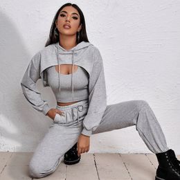 Sweat Suit Women Fall/winter Hoodie Loose Vest Trousers Running Exercise Three-piece Sports Jogging Suit CX220329