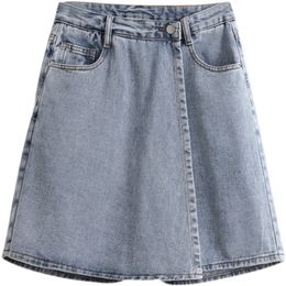 High Waist Denim Shorts Skirts Women Zipper Fly Summer Fashion Light Blue Loose A-line Casual Culotte 220427