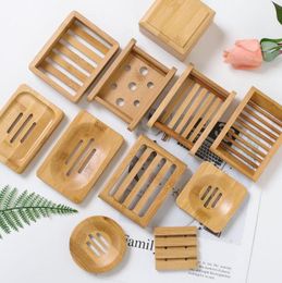 wooden racks UK - Soap Dish Holder Wooden Natural Bamboo Soap Dishes Simple Bamboo Soap Holder Rack Plate Tray Round Square Case Container F05163202