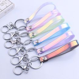 Colourful Candy Colour Handmade Wrist Strap Key Holder Leather Rope Acrylic Keychain Metal Keyring DIY Handbag Car Keychain