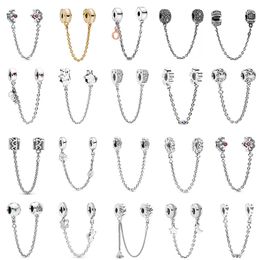 925 Silver Fit Pandora ponto Bead corrente de segurança ouro rosa adequado para marca feminina Charms Pulseira Charm Beads Pendente DIY Jóias Acessórios T016