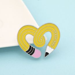 Cute Love Heart Pencil Brooches Pin for Women Kids Fahsion Jewelry Shirt Coat Dress Denim Bag Decor Metal Enamel Pin