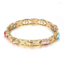 Link Chain Exquisite Crystal X-Shaped Bracelet Suitable For Women's Fashion Health Energy Magnetic Gold Colour Jewellery Year Gift Kent22