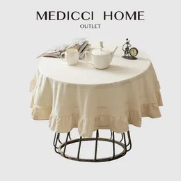 Table Cloth Medicci Home French Vintage Ruffle Pure White Soft Cotton Linen Cover Wedding Banquet Baby Shower Tabletop Use