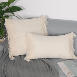 Cushion/Decorative Pillow 2pcs/Set Cushion Cover Cotton Linen Tassel Pillowcase Tufted Beige Decorative Fashionable Throw For Sofa Bed Home