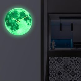 Wall Clocks Romantic Moon Luminous Clock Green Light Nordic Personality Primary Colour Bedroom Corridor Home Decorative ClockWall