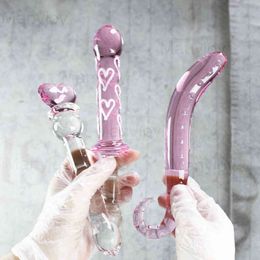 Nxy Anal Toys Pink Crystal Glass Dildo Artificial Penis Sex Products Butt Plug Vaginal g Spot Stimulation Ball Beads for Women 220510