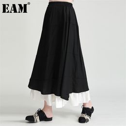 High Elastic Waist Black Double Layers Temperament Long Halfbody Skirt Women Fashion Spring Summer 1DD8683 210512