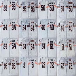 Rare 51 Dick Butkus Jersey 54 Brian Urlacher 72 William Perry 95 Richard Dent 99 Dan Hampton White Retro Football Jerseys Stitched Mens