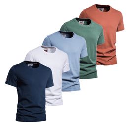 AIOPESON 5 Pcs Solid Color T Shirt Men Casual High Quality Oneck Top Tees Men Summer Classic 100% Cotton Mens T Shirts 220704