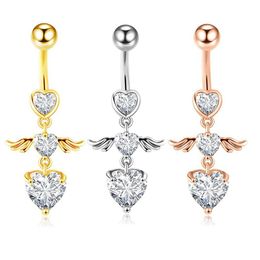 Women Fashion Piercing Crystal Heart Wing Belly Navel Ring Dangle Personality Body Jewellery Accessories