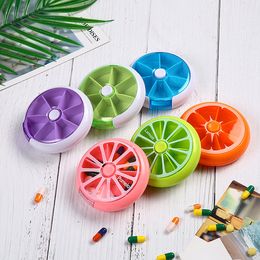 Fruit color Round seven grids per week rotating combined pill box medicine classification portable 7 grid plastic storage convenient for travel