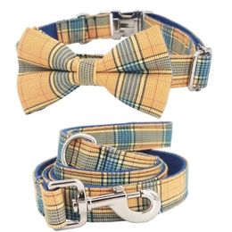 classic plaid Dog collar bow tie matching lead for 5size to choose wedding dog gifts your pet Y200515