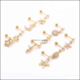 Nose Rings Studs Body Jewelry 50Pcs Piercing - Cz Gems Earring Ear Helix Bar Lobe Thin Cartilage Tragus Diath R Dhcw0