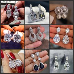 Dangle & Chandelier Handmade Lab Moissanite Earring White Gold Filled Jewellery Party Wedding Drop Earrings For Women Bridal Birthday GiftDang