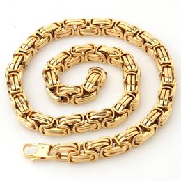 Chains 8/10/12/15mm Width Heavy Fashion Mens Chain Jewelry Gold Tone Stainless Steel Byzantine Box Link Necklace Or BraceletChains
