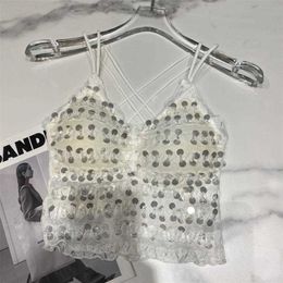 DEAT summer fashion women clothes straps lace patchwork bling bra spliced sexy club wearing camsi WR56901 210709