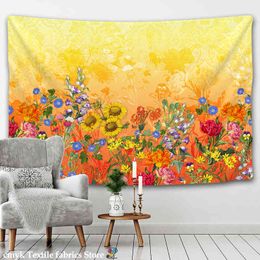 Colorful Floral Plants Wall Carpet Vintage Herbs Tapestry Wild Hanging Nature Landscape For Living J220804