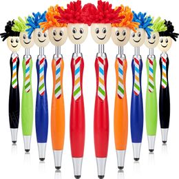 School Supplies Korean Kawai Stationery Mop Head Doll Pen Screen Cleaning Pen 3 in 1 Topper Duster Stylus Pens for Kids and Adults