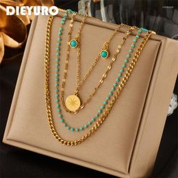 Pendant Necklaces 316L Stainless Steel Gold Colour 4-Layer Chain Necklace For Women Round Octagon Jewellery Vintage Girls BijouxPendant Sidn22