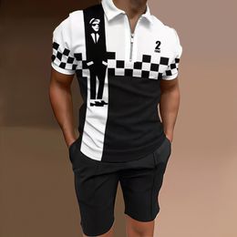 Running Team Tracksuit Casual Polos Fashion Men 2 piece Set T-Shirts Shorts Plus size Two Pieces Short Set Polo Tshirts Mens