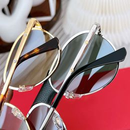 vintage pilot sunglasses for men and women high end unisex golden glasses frame blue lenses Removable leather buckle on the middle beam designer sun eye size 61-17-145