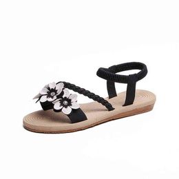 Women Sandals Summer Shoes Woman Elastic Ankle Strap Flat Mujer 2022 Floral Gladiator Beach Ladies Flip Flops 220607